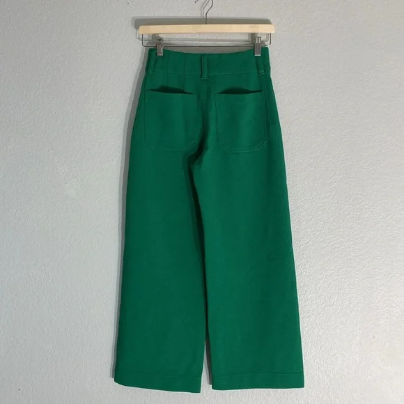 Anthropologie Maeve Colette Cropped Wide Leg Pants Kelly Green Knit Edition 25 - Picture 6 of 10